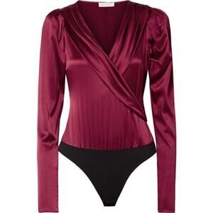 Caroline Constas Berdine Silk Burgundy Bodysuit Small